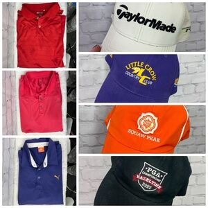 •⛳️🏌️3 Golf Shirts + 4 Golf Hats Adidas Puma Snake Eyes Taylor Made  Ahead PGA